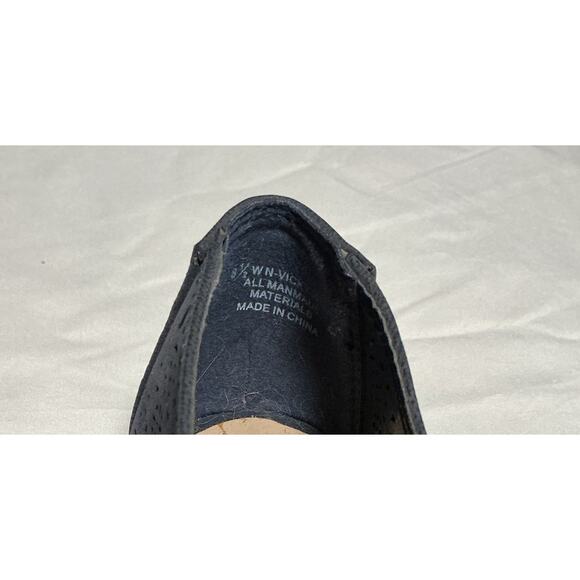 NICOLE Shoes Size 8W “Vicky” Blue Suede Stacked Wedge Heel Eyelet Peep toe - Picture 8 of 12